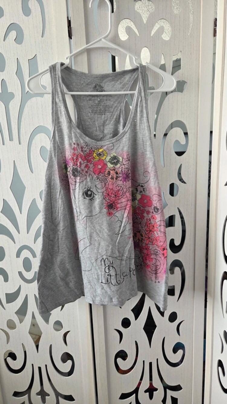 My Little Pony Retro Floral Pony Women's Gray Racerback Tank Top Hasbro NWT